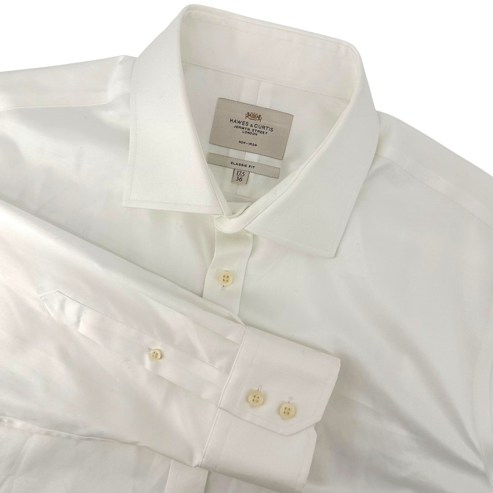 Hawes & Curtis Mens White Non-Iron Classic Fit Dress Shirt 17.5 36 Cotton Twill